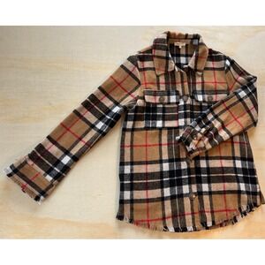 Shacket Womens Sz S Button Down Jacket Flannel Plaid House Check Mystree Pockets